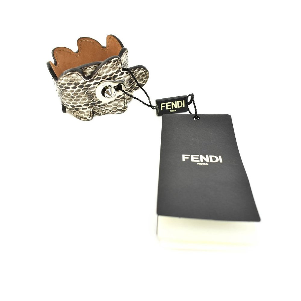 Fendi: Black, Python Leather & Stud Logo Bracelet - image 1